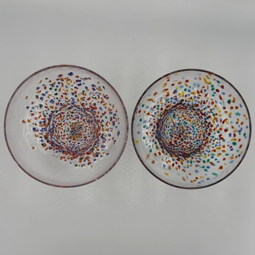Pier 1 Hand Blown Multi Dot Margarita Glasses Set of 2 New Old Stock